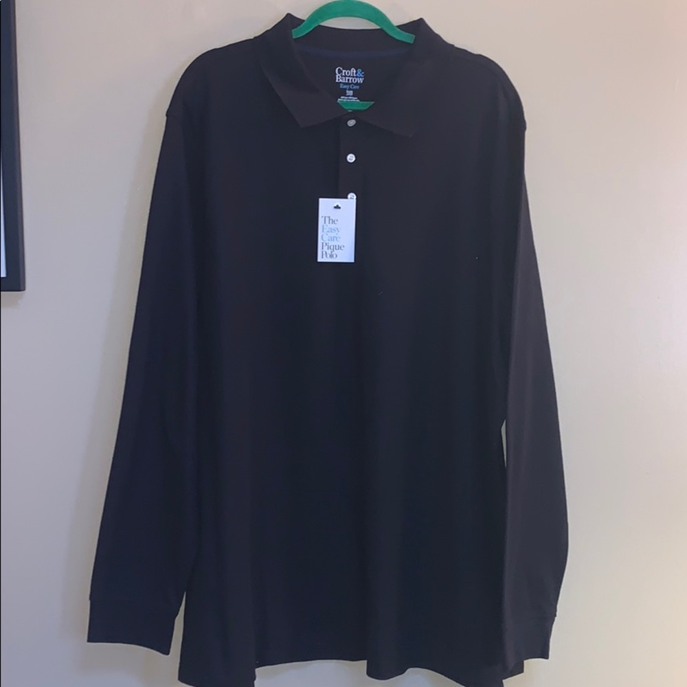 A blue long sleeve dress shirt